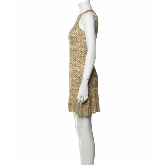 ⭐Diane Von Furstenberg Size S Petite Crochet Adie Dress Gold with Scallop Hem - Picture 3 of 7